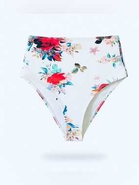 Cupshe Women’s White Floral High Waisted Bikini Bottom - Small, NWT